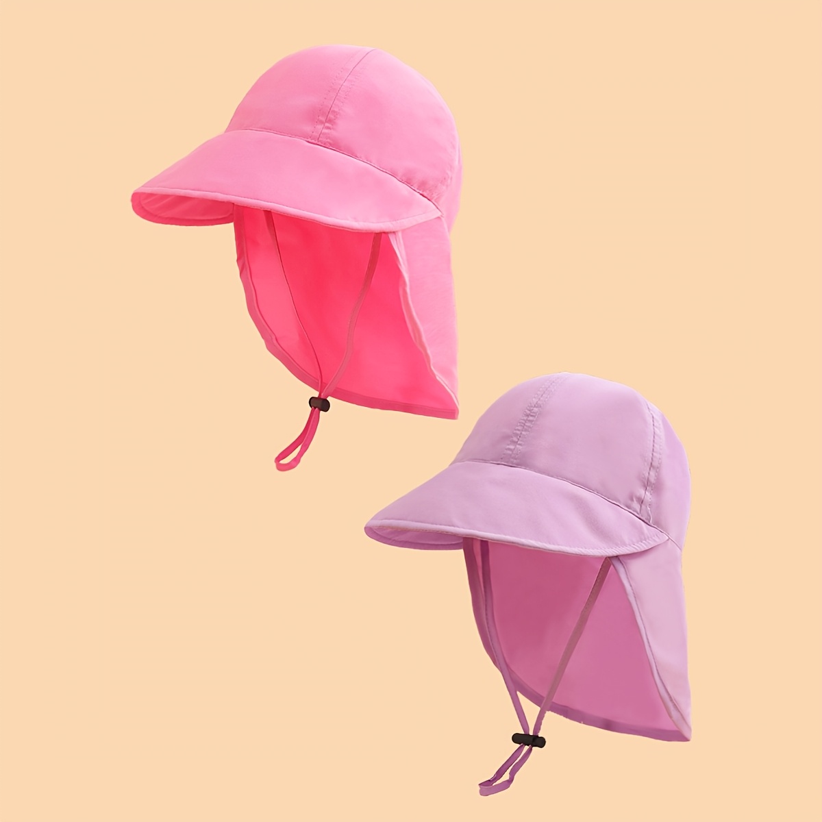 2pcs Bucket Hats, Neck Flap Sun Hats, Adjustable Breathable Quick-dry Summer Beach Hats For Boys And Girls