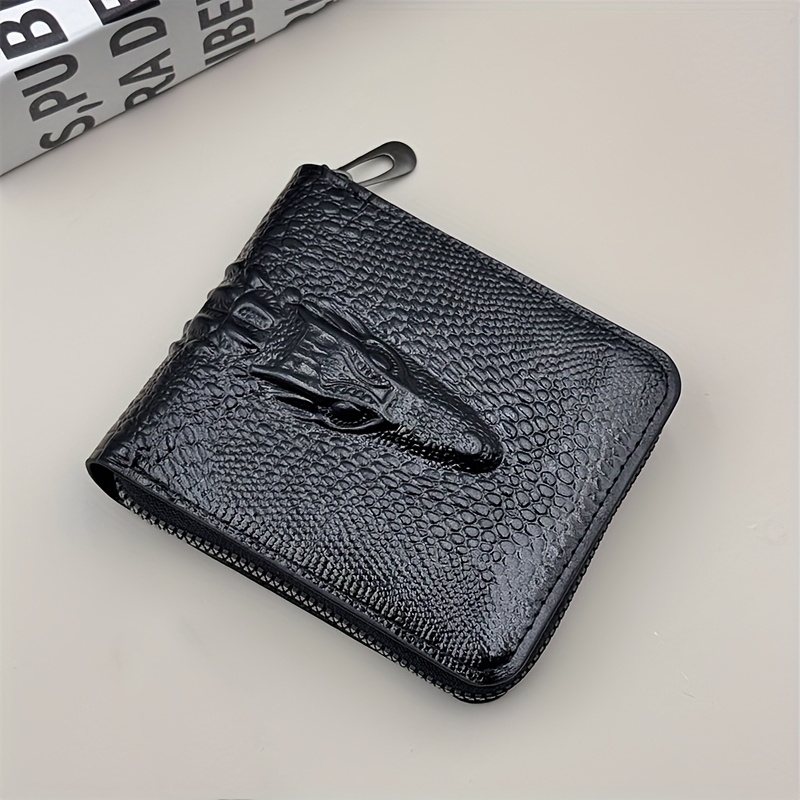 Image of Men's Wallet With Crocodile Pattern Zipper, Large Capacity Card Bag, Faux Leather Coin Storage Pouch, High-quality And Texture, Clear Factory Direct Wallet, Festival Gift For Men