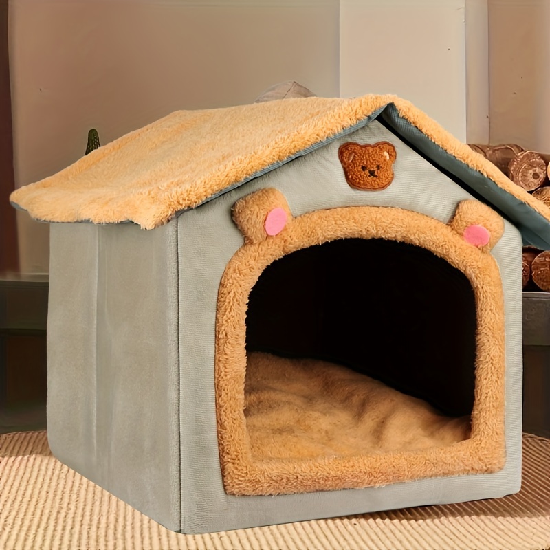 

1pc Winter-warm Cozy Cat Nest, Soft Cat House With Plush Material, Durable & Washable, Easy-clean For Cats, With Cute Bear Design