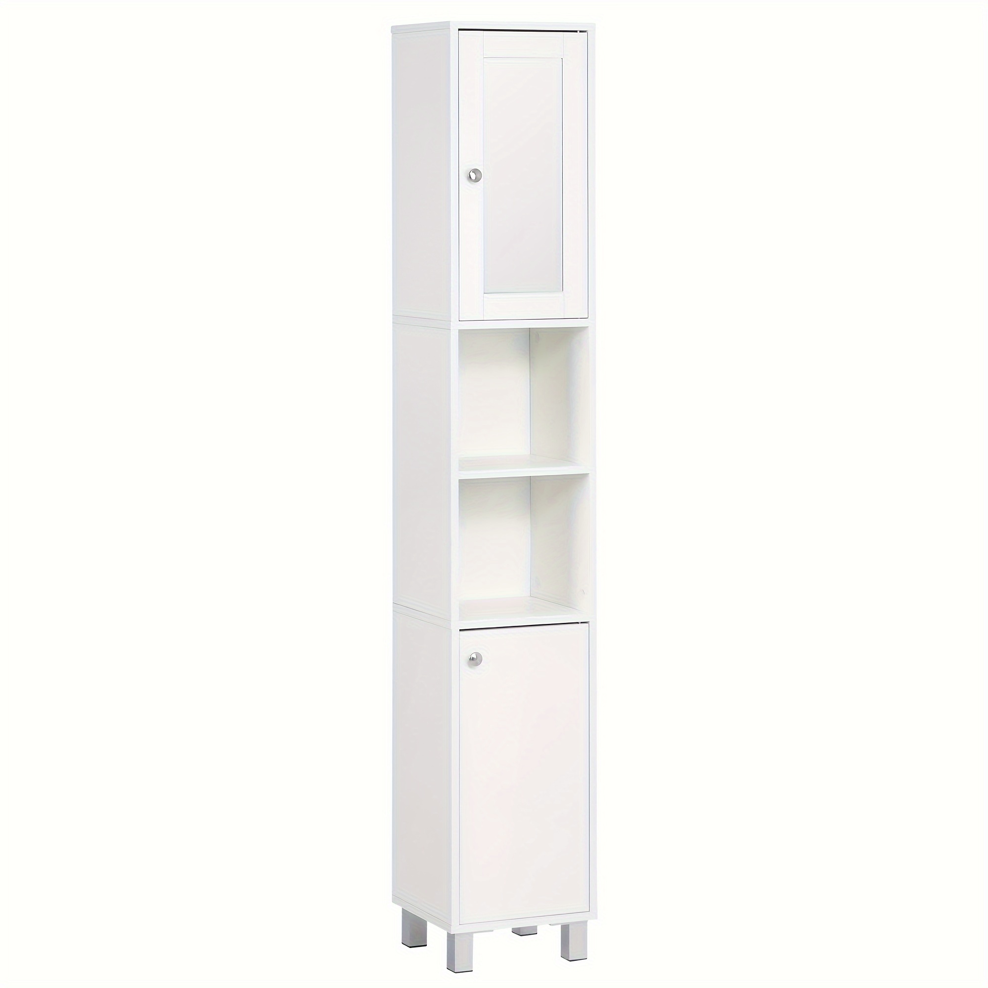 

Kleankin Tall Bathroom Storage Cabinet With Mirror, Wooden Freestanding Tower Cabinet With Adjustable Shelves For Bathroom Or Living Room, White