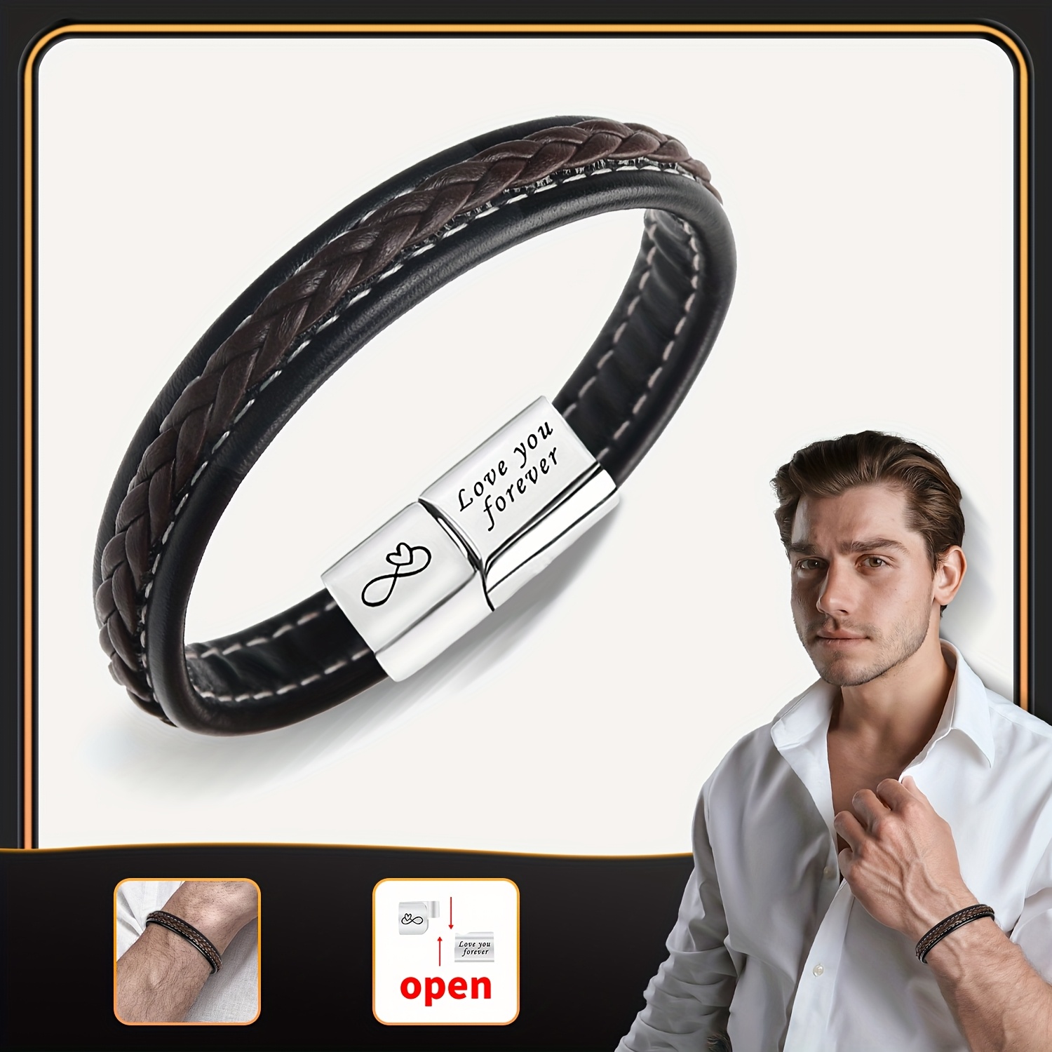 TEMU 1pc Valentine's Day Gift - Fashion Unique Woven Bracelet - For Son, Dad, Grandson, Nephew, Best Friend, Boyfriend & Husband - Ideal Birthday