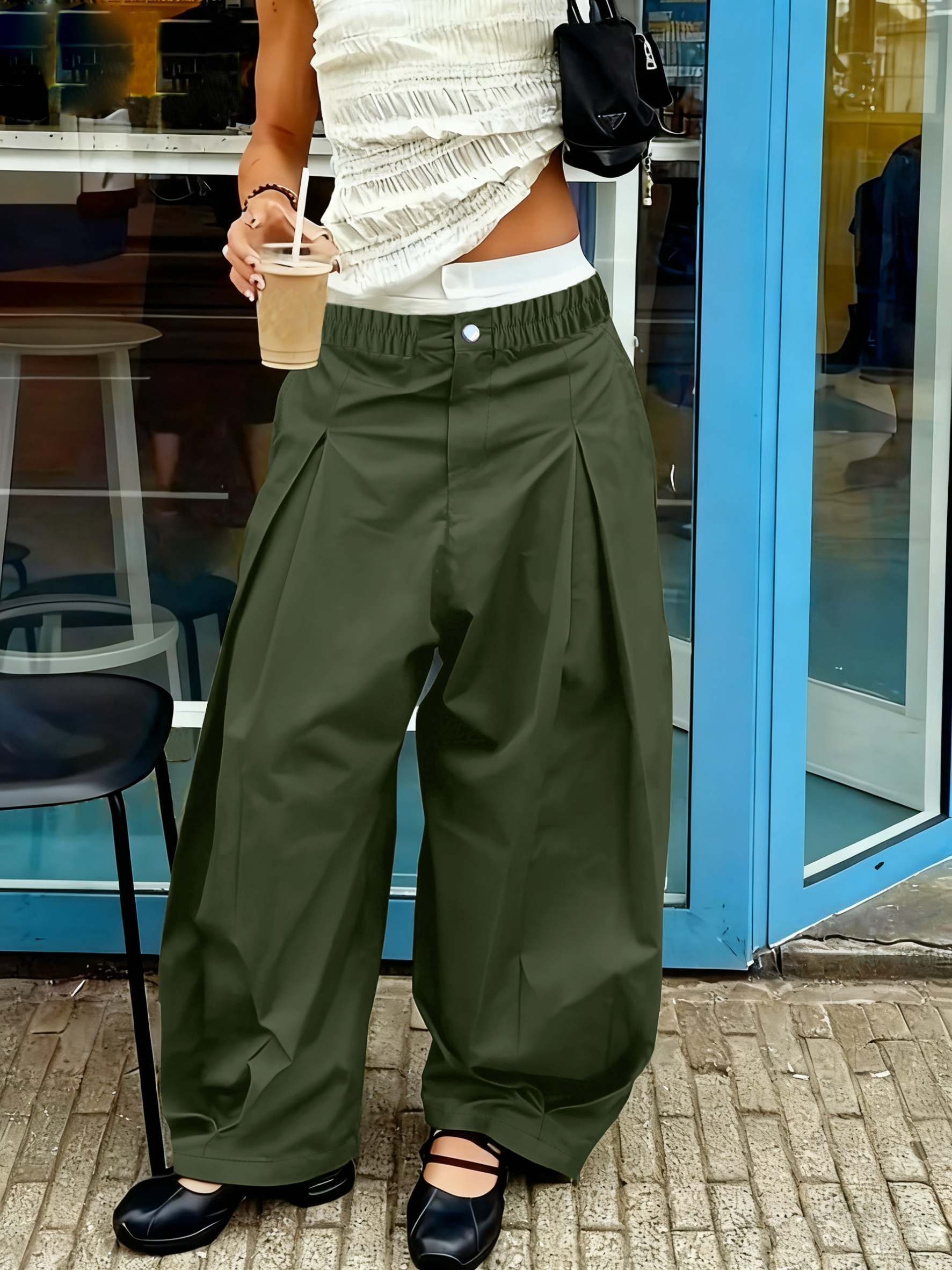 kerst essentials casual losse dames cargo broek met elastische tailleband en zakken 3