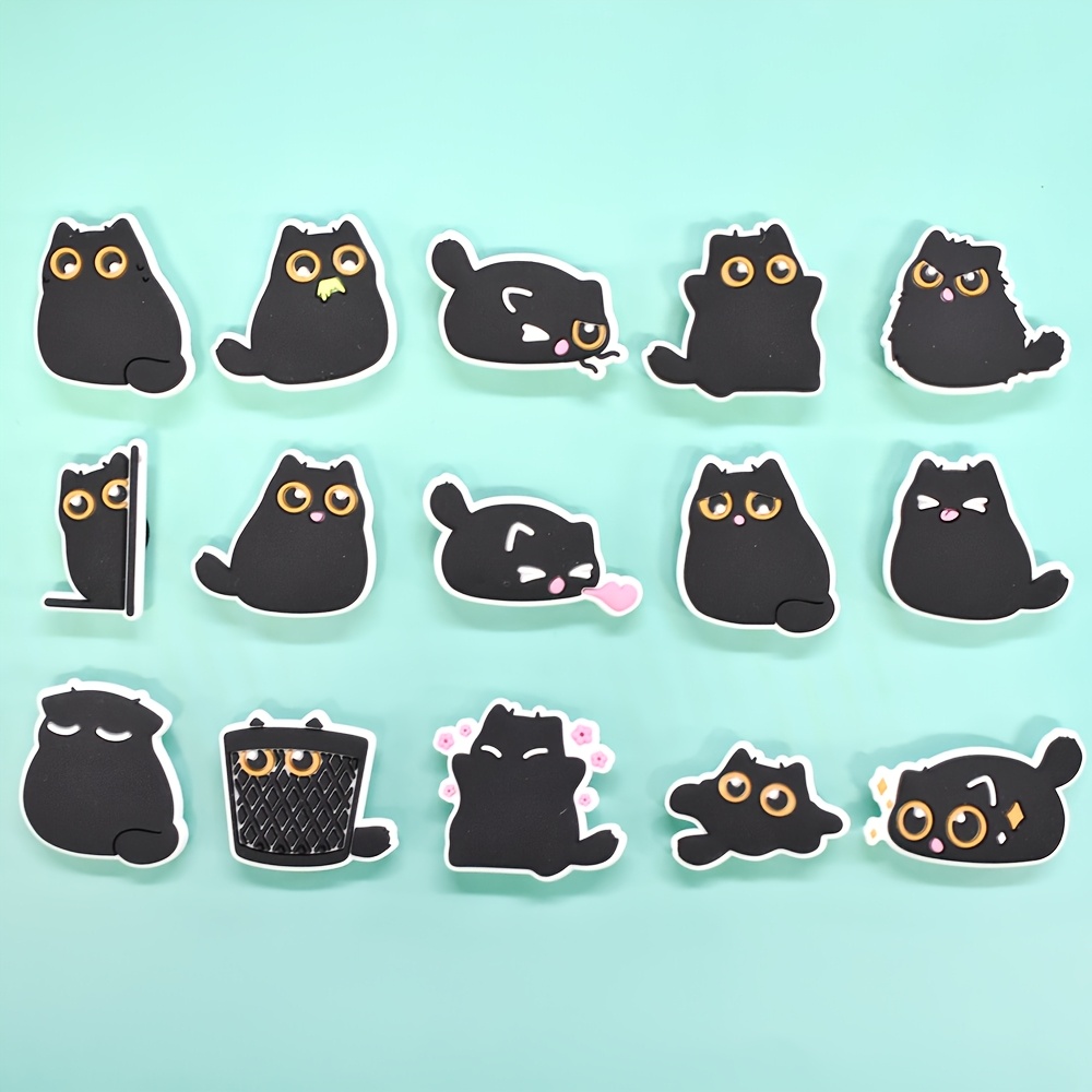 

15pcs Whimsycat Black Cat Shoe Charms Set, Assorted Plastic Cat Shoe Decorations, Accessories For Party Favors And Gifts