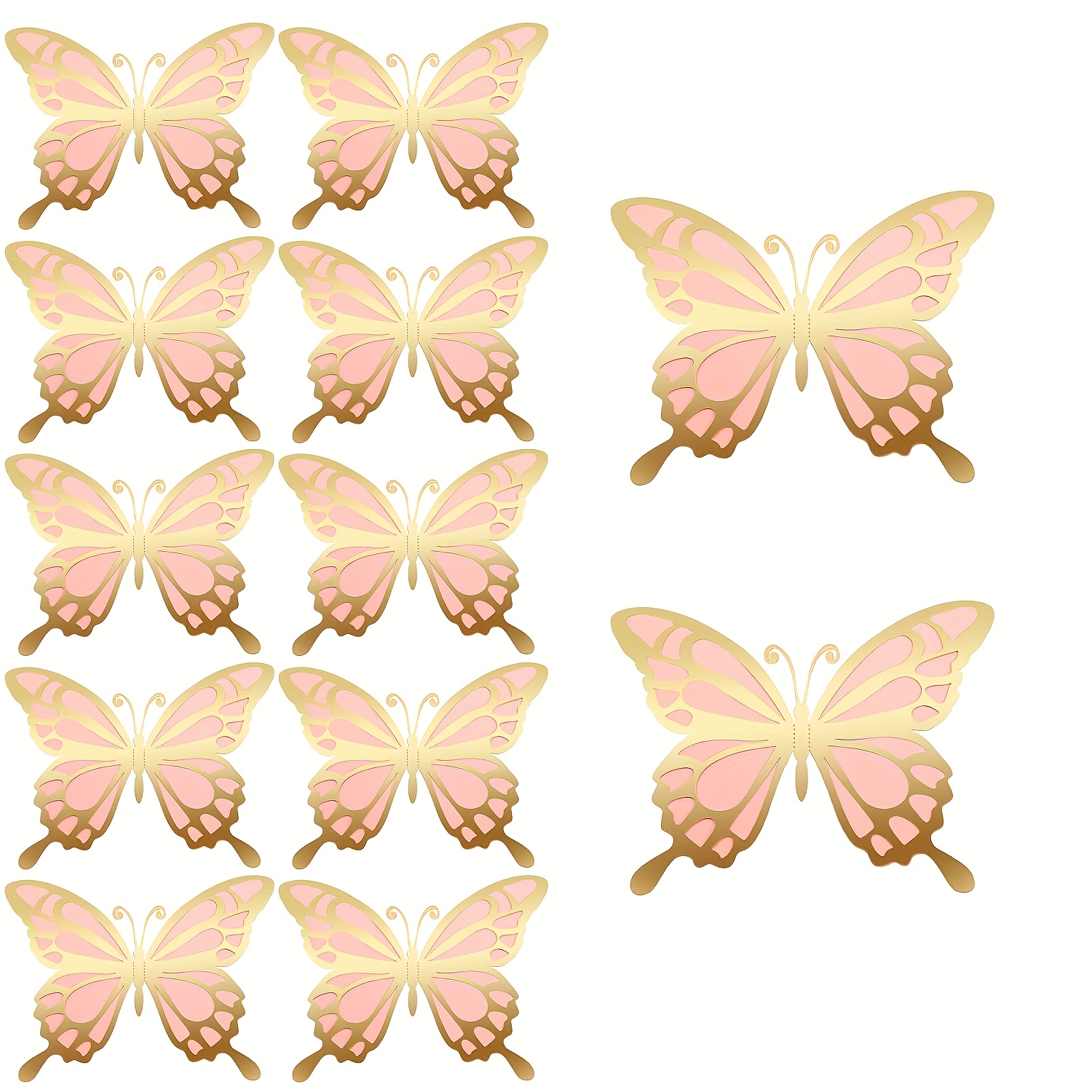 12pcs 3d Large Party Decoration Paper Stickers, Golden And Pink Large Elements, 2 Different Sizes Of Wall Art Set For Wedding Decor