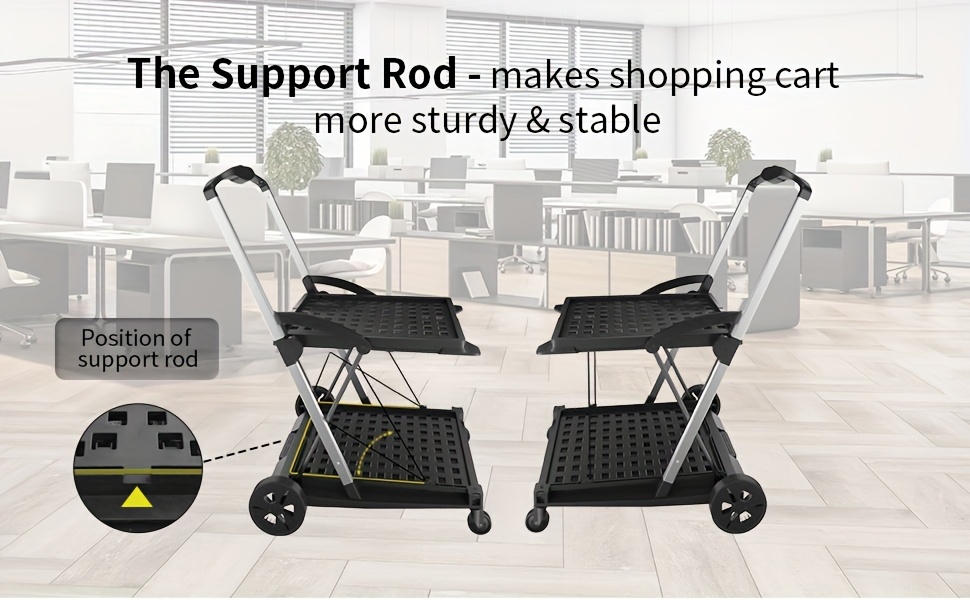 Two Layers Folding Shopping Cart | Multi Use Functional Collapsible Carts | Collapsible Grocery Carts | Shopping Cart with Storage Crate | Utility Cart for Groceries, Warehouse, Supermarket.Black