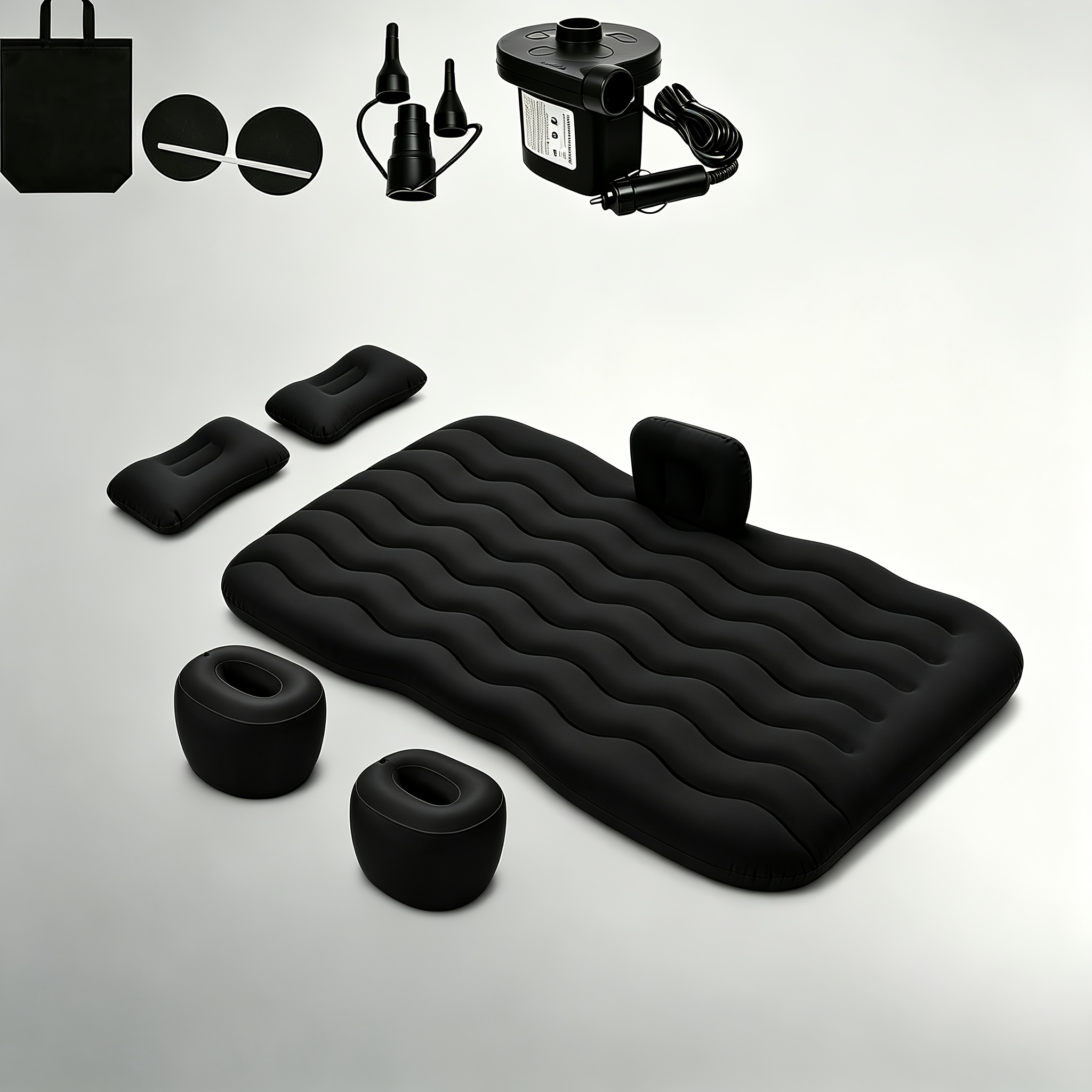 TEMU Matelas Gonflable Universel à Ondulés pour Voiture, SUV, Ensemble Complet avec Pompe à Air, Oreillers, Coussins de Taille, Garnitures d'Écart &