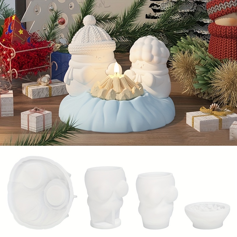 

Christmas Silicone Mold Set For 3d Snowman And Fireplace Scene - Candle Making Diy Kit With Irregular Shapes, Festive Crafting Material