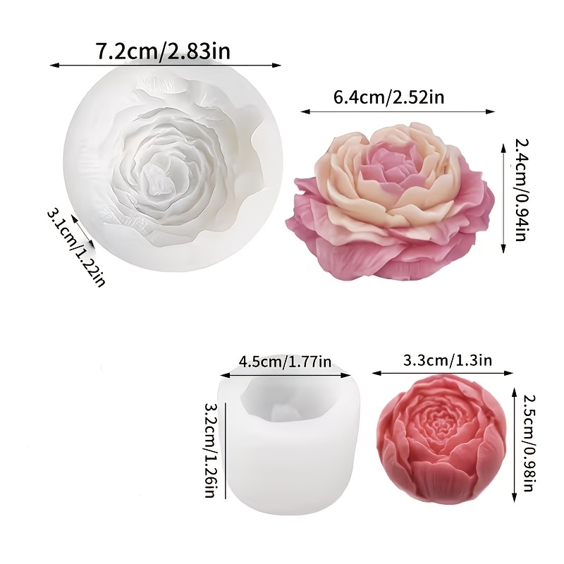 TEMU 2pcs Peony And Bud Silicone Mold Suitable For Wax, Soap, Resin Crafts - Flexible Flower Mold With Peony Petal & Bud Shapes, Irregular Design For