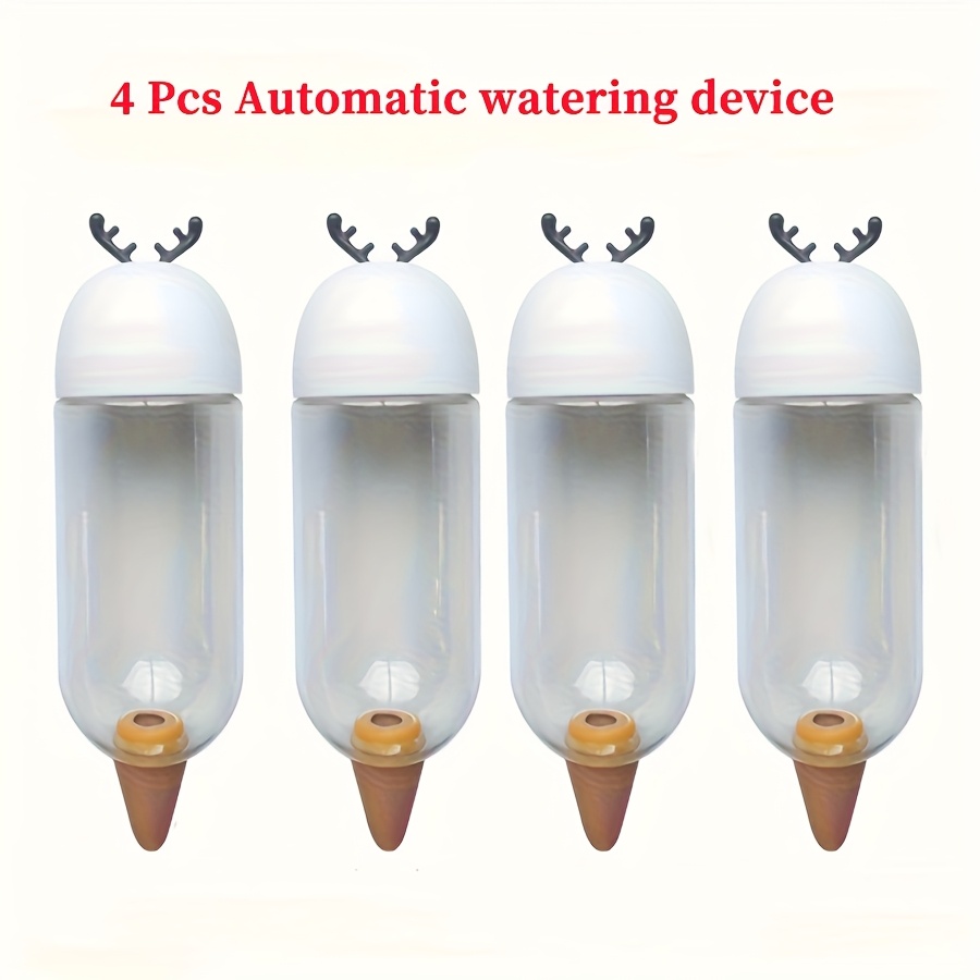 Image of 4pcs Garden Automatic Watering Tool Set, 500ml Cute Antler Indoor Drip Irrigation Kit For Potted Plants With Spikes, Self-watering System Lasts Days