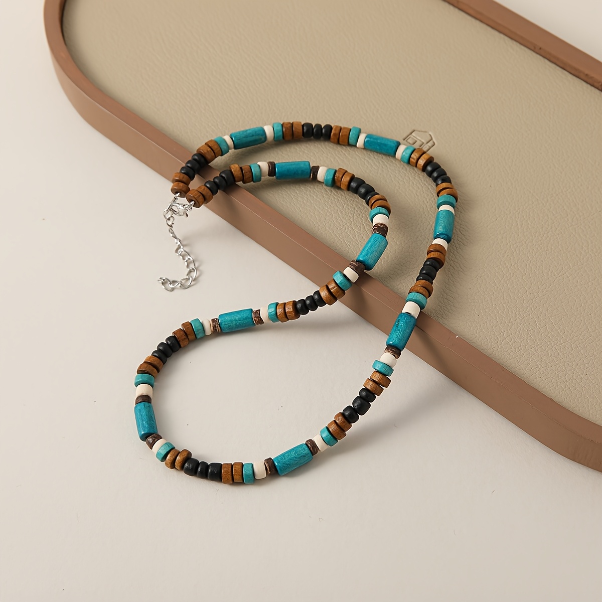 Image of A Bohemian Style Multicolored Wooden Bead And Coconut Shell Short Necklace For Men And Women, Perfect As A Gift For Mother's Day Or Father's Day