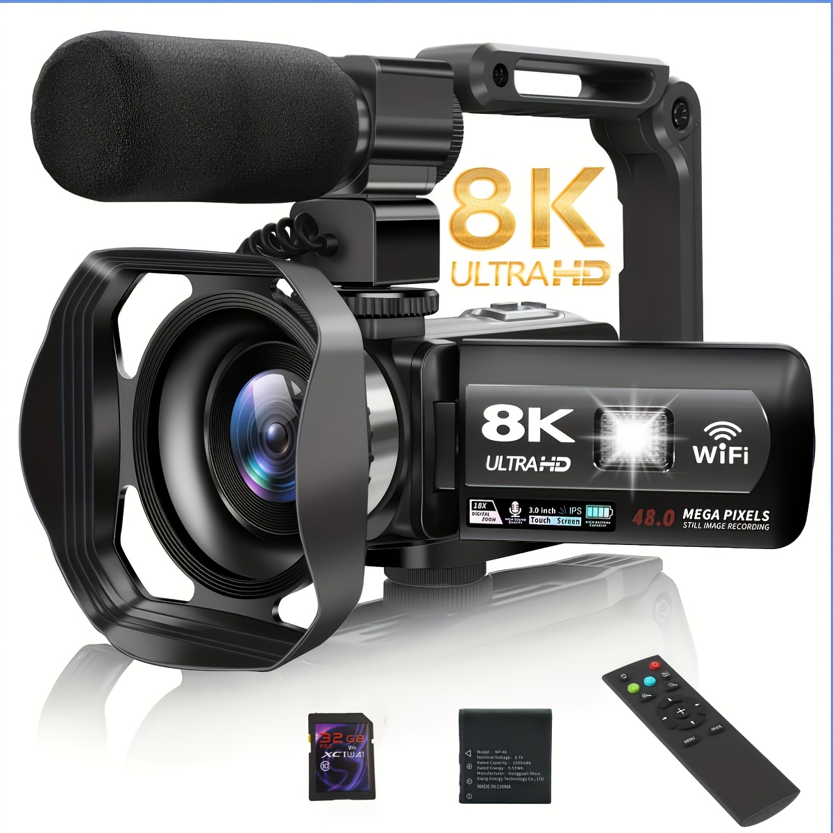 Cámara Digital Mejorada 8K Full HD, Compatible con WiFi, Batería de 1500mAh, Tarjeta SD de 32GB, Cámara Digital…