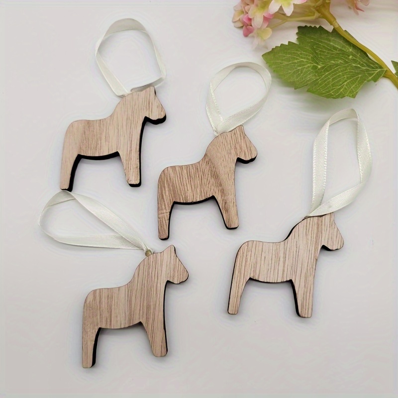 4pcs Wooden Horse Hanging Ornaments Party Decoration Hanging Christmas Tree Decoration Hanging