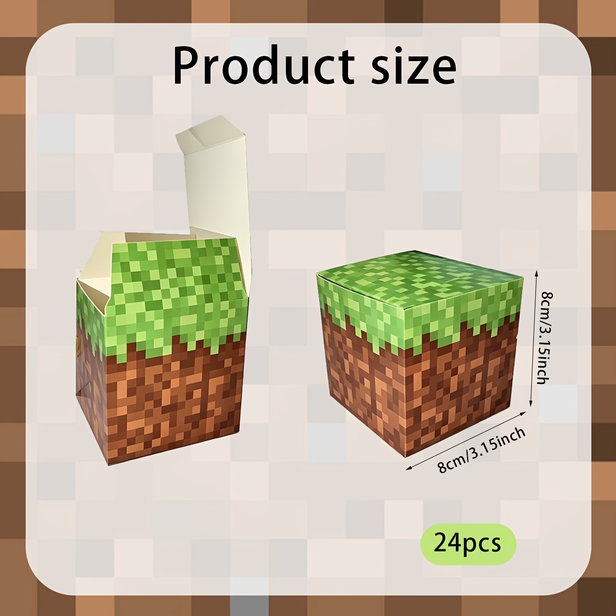 TEMU Scatola regalo tridimensionale con prativo pixelato /lui, stampa a blocchi di pixel e marroni a tema videogioco, adatta per erogare caramelle a