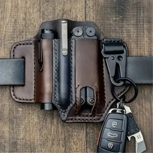 new edc tool leather case wilderness survival storage waist bag portable tool flashlight cover knife cover waist