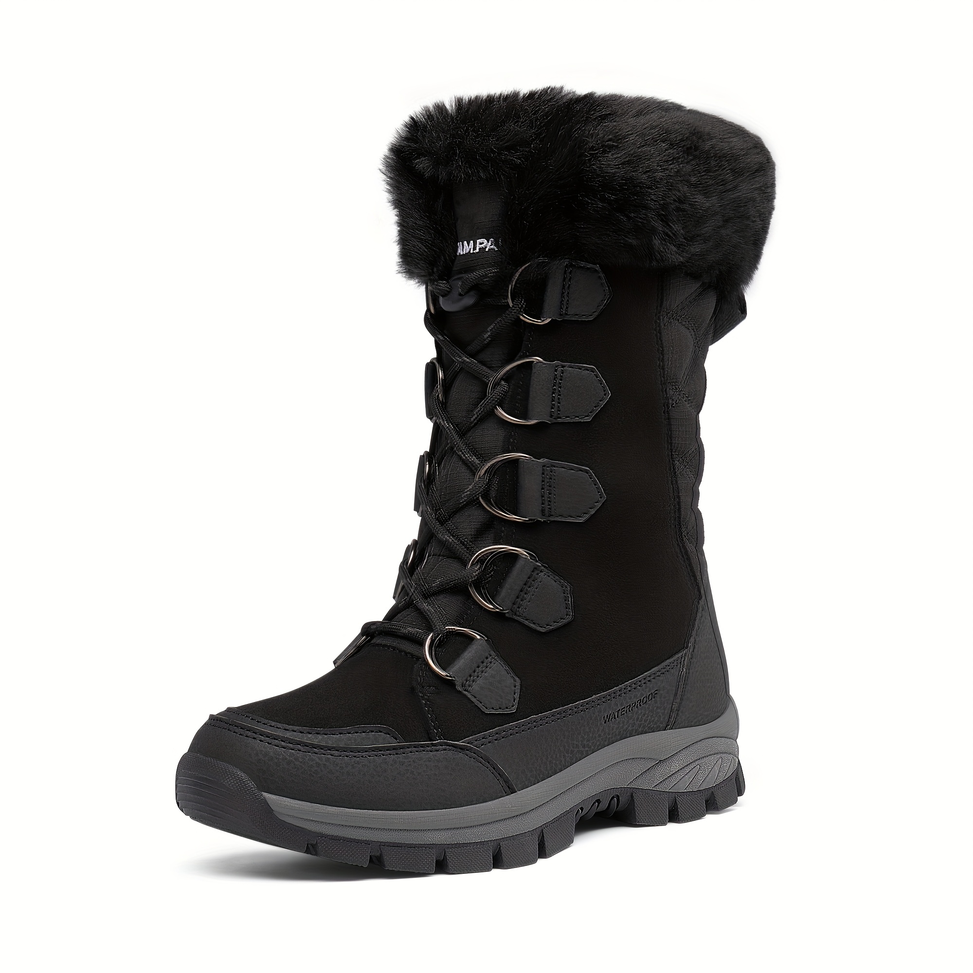 TEMU Women's High Quality Winter Snow Boots With - Warm Round Toe Non-slip Tpr Sole, Lace-up Mid-calf Booties Suitable For Ice, Snow, Rain, Weather,