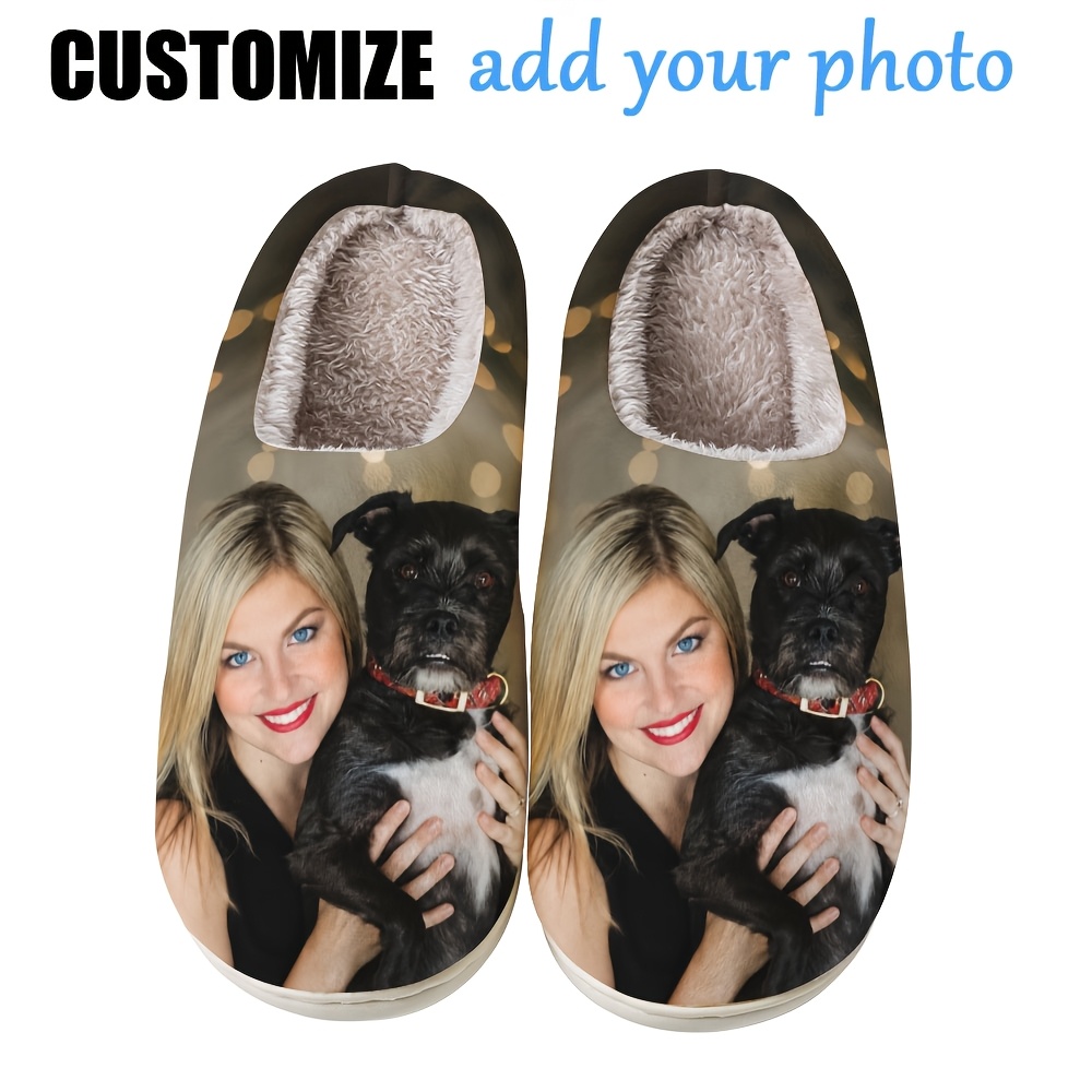 TEMU Pantuflas de interior personalizadas con foto y texto para mujer y hombre, tu propia imagen o mensaje, zapatillas de casa ligeras y cálidas con