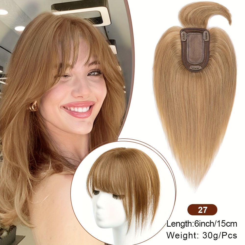 TEMU Hair Topper 6-14 Inch Hair Toppers For Women With Thinning Hair 4.7"x3.2" Base Human Hair Topper With Bangs Ladies Toppers Hair Pieces For