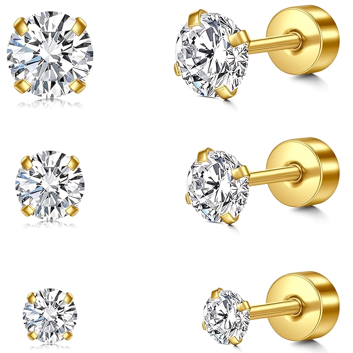 E-shop 2D Flach, 3 Paar 20g Flachrücken Ohrstecker für Frauen Männer, Hypoallergener Edelstahl Helix Knorpel Zweites Loch Ohrstecker, Ganztägiger