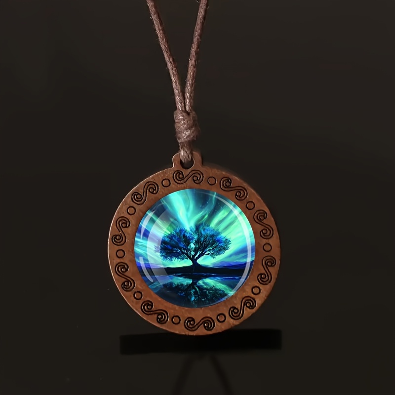 Night Sky Ancient Tree Reflection Wooden Necklace