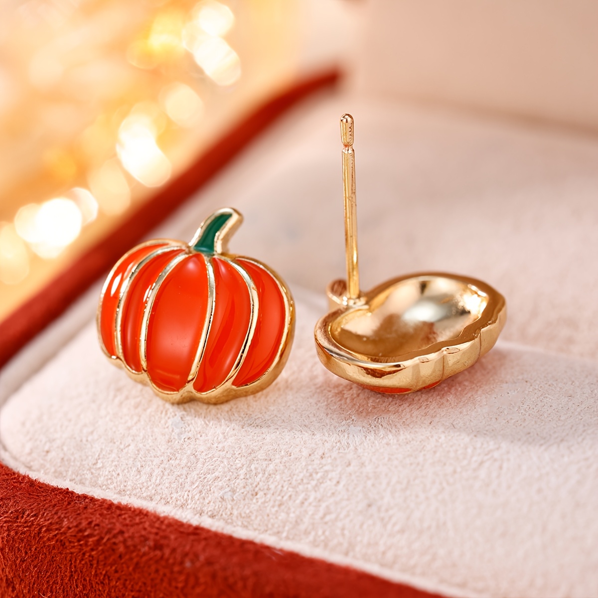 Pumpkin Stud Earrings with Synthetic Zircon, Light Luxury