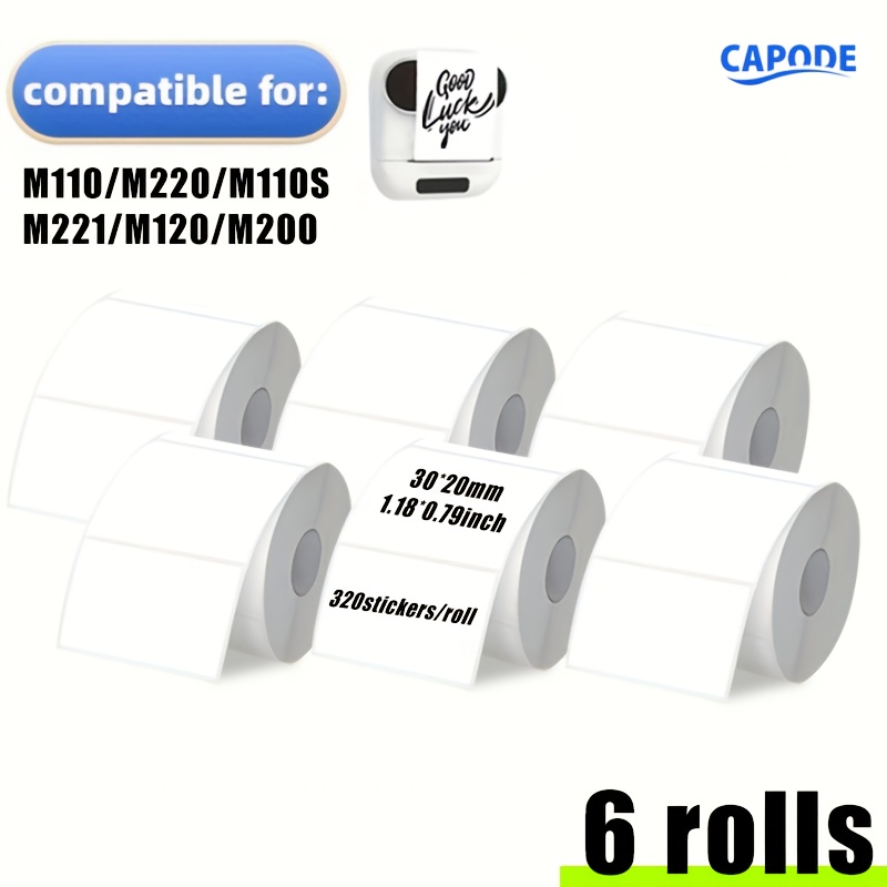 Image of 6 Rolls, 320 Stickers/roll (30x20 Mm) 1.18 Inches X 0.79 Inches, Compatible With M110/m221/m220/m120/, Barcode/address/mailing/logo/business/home Labels