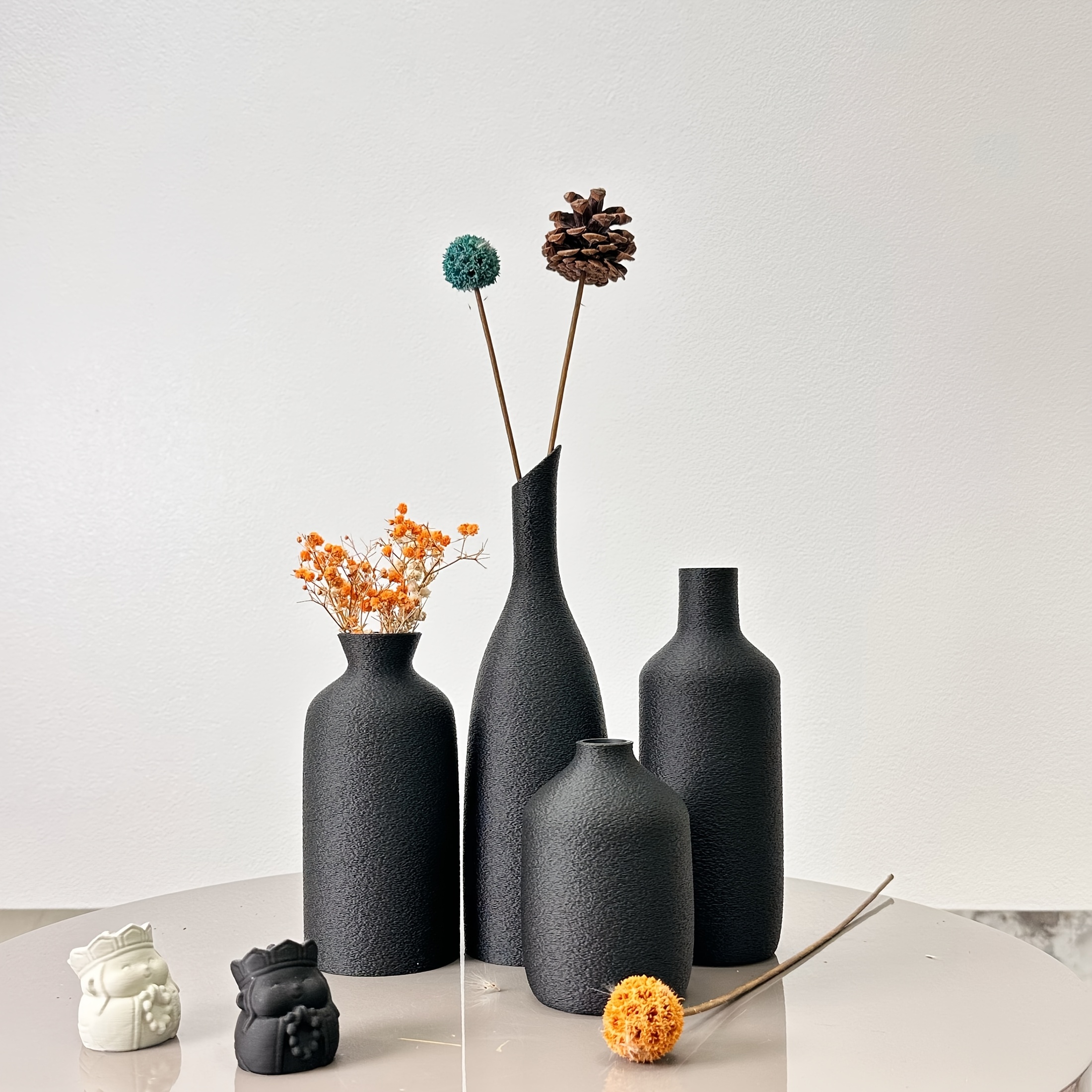 Lot de 4 vases diagonaux en imitation céramique, vases pour composition de fleurs séchées, convenant pour décoration de la maison, ornements de vase, décoration de vase pour vitrine à vin et bibliothèque, ornements de vase pour entrée de porte, décoration de vase de bureau