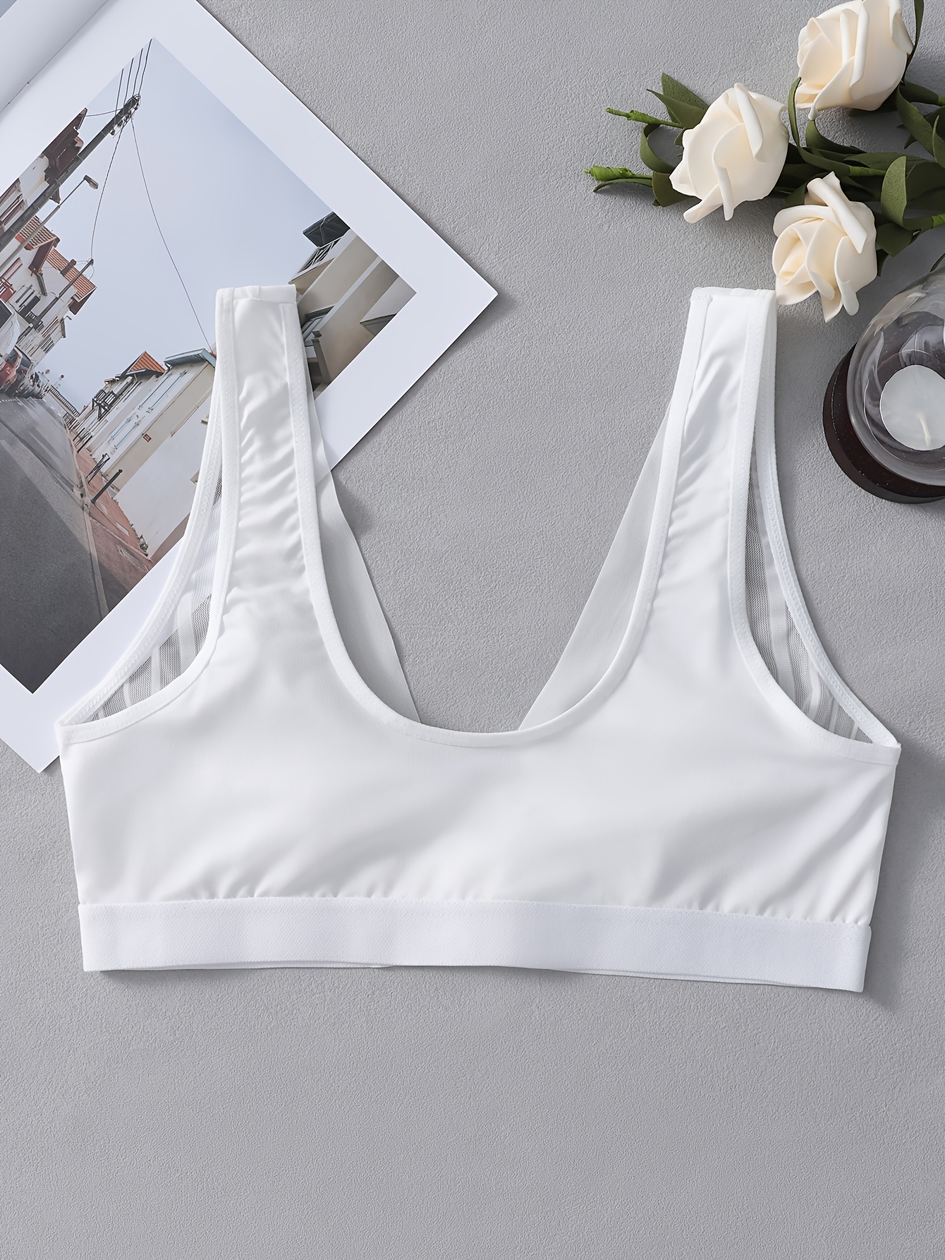 Striped Mesh Push-Up Bra with Front Clasp | Wireless, No Padding, Casual Style for Daily Wear