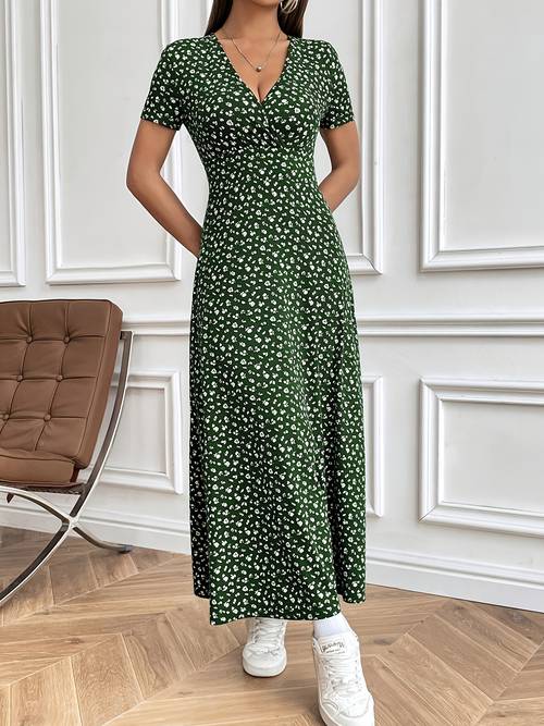 v neck floral print dress maxi women outfit