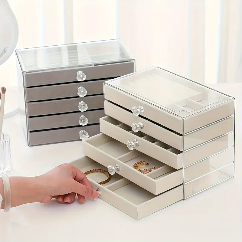 latest 2025 stackable acrylic jewelry organizer with 5 drawers womens for earrings necklaces bracelets storage solution jewelry boxes Product details 2