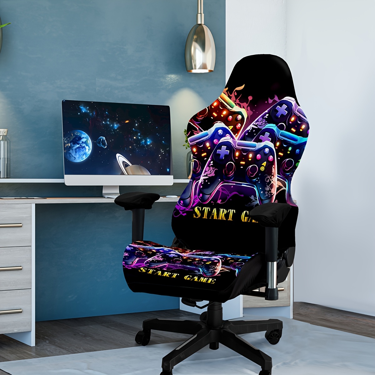 

One-piece Stretch Gaming Chair Slipcover, High , Washable Chair Cover, , Polyester & Spandex , Machine Washable, With Style For Office & Gaming Chairs, Decor