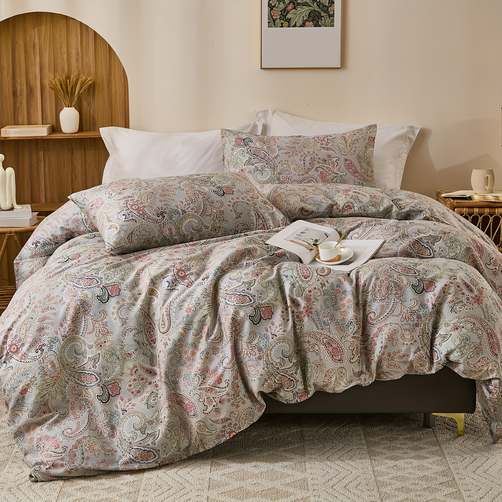 Paisley Duvet Cover 100% Cotton Soft & Breathable 3pcs Luxury Room Decor Bedding Duvet Cover Sets with Zipper Closure All Season