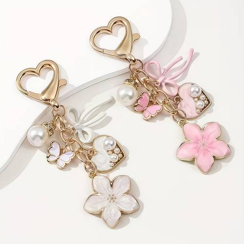 an elegant and fashionable heart shaped knot imitation pearl pendant keychain for keys wallet bag accessories backpack pendant ideal gift for friends on birthdays or valentines day