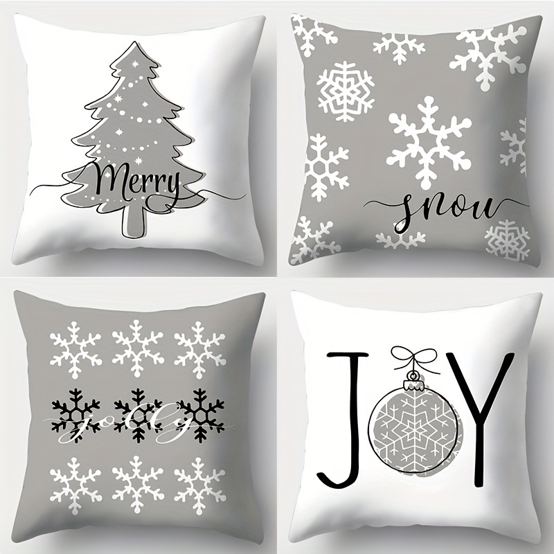 

4pcs New Christmas Pillow Cover - 17.72" X 17.72" - Contemporary Style, Hand Wash Only, Printed Design, Zipper Closure, Suitable For Living Room Sofas, Beds, Bedrooms, Home Decor - No