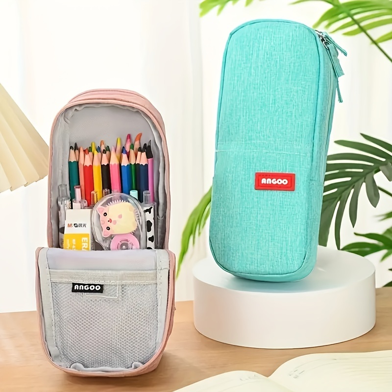 large capacity oxford cloth pencil case double layer foldable design with multiple compartments for supplies pink and gray ideal for halloween thanksgiving christmas cute pencil case details 3