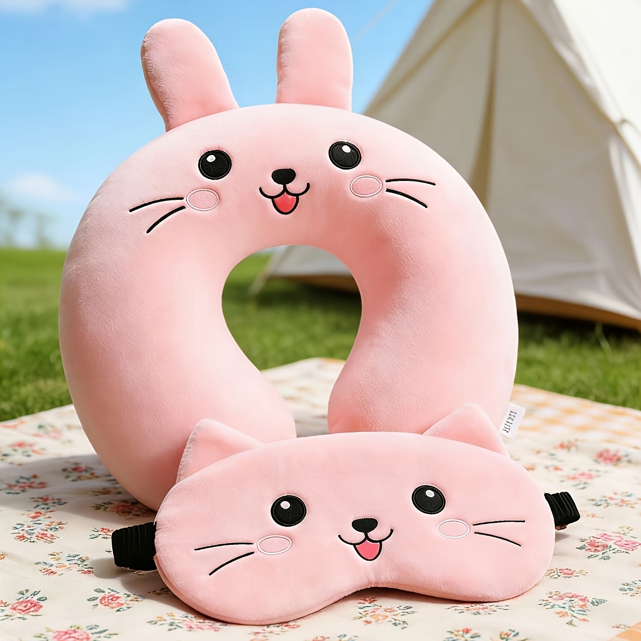 TEMU Parure d'oreiller de voyage de U avec adorable animal de dessin et masque pour - Confort pour de la nuque pour avion, voiture, - Oreiller