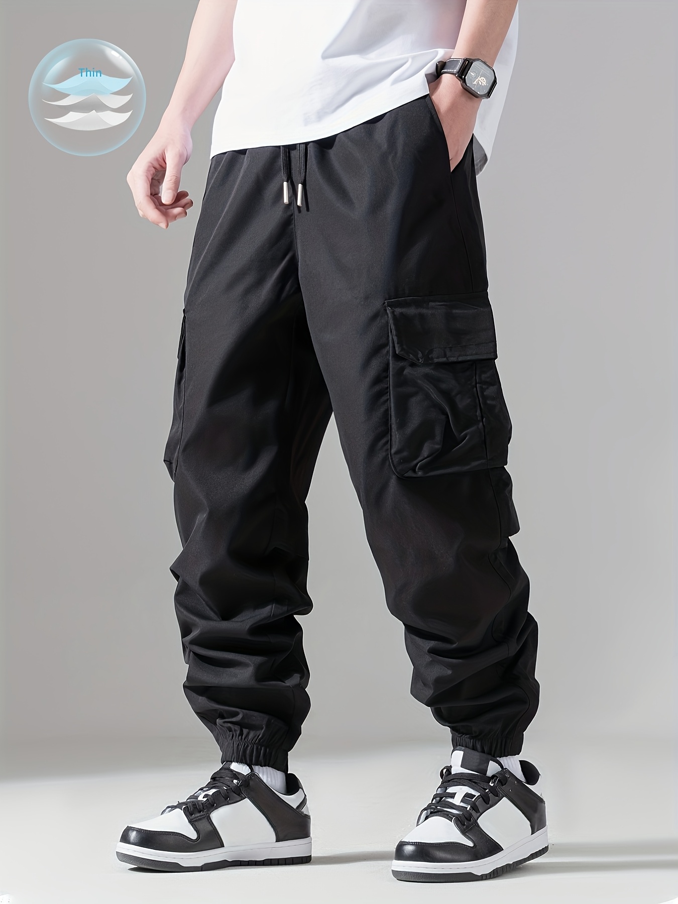 Casual Loose Fit Multi-pocket Drawstring Cargo Pants *'s Joggers For Spring  And Fall Outdoor
