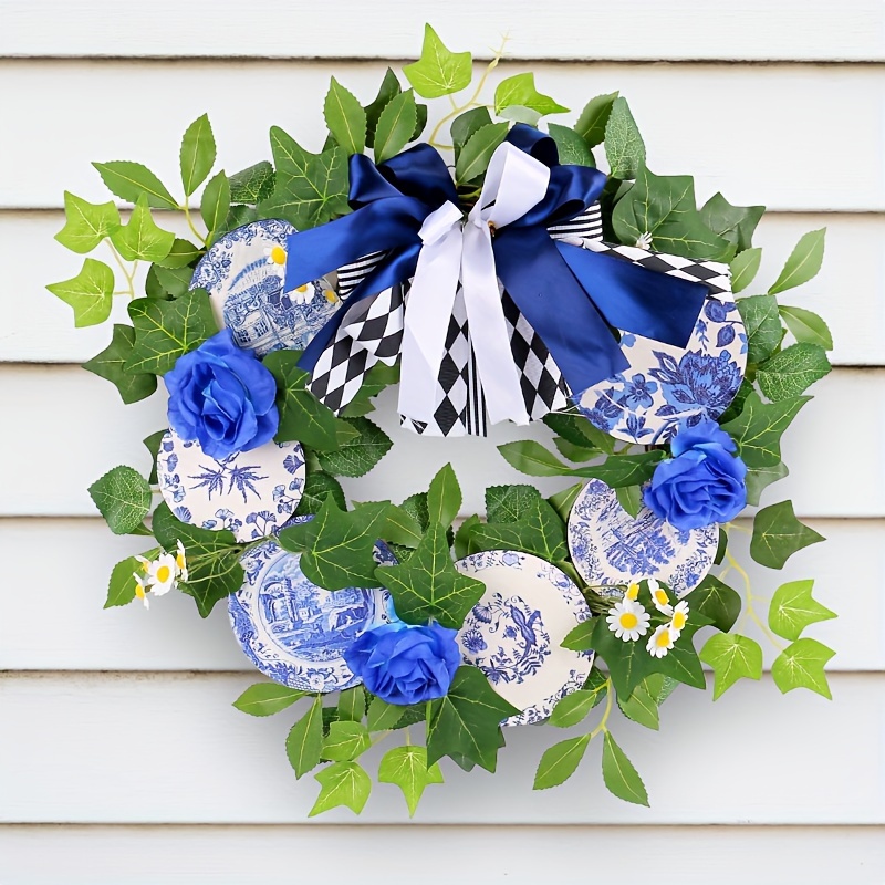 6pcs Four Leaf Clover Wreath Party Blue And White Streamer Tissue Flower  Wreath, Used For Wedding, Ocean Themed Parties, Birthday Decorations Or  Other