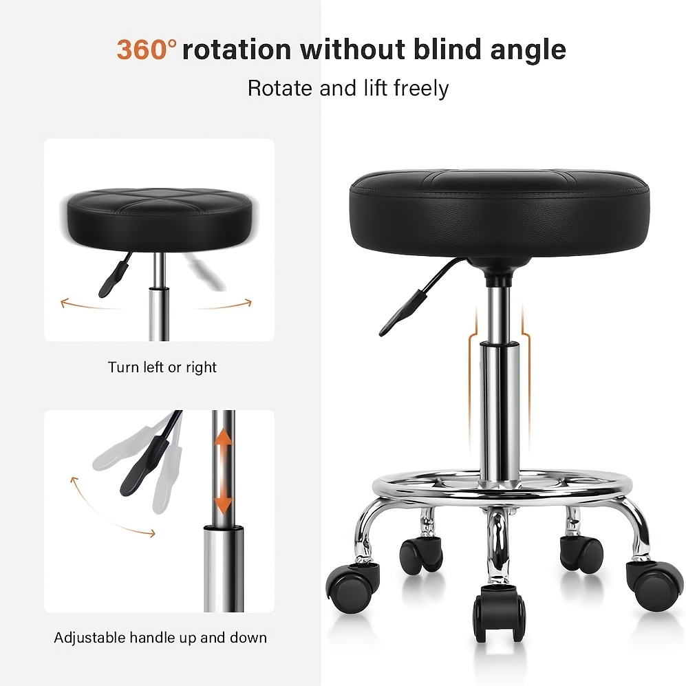 Image of 35cm Cushion Black " Lift Stool | Soft Cushion | Movable With Casters | Suitable For Beauty, Nail, Bar, Laboratory Comfortable, Labor-, Adjustable And Convenient