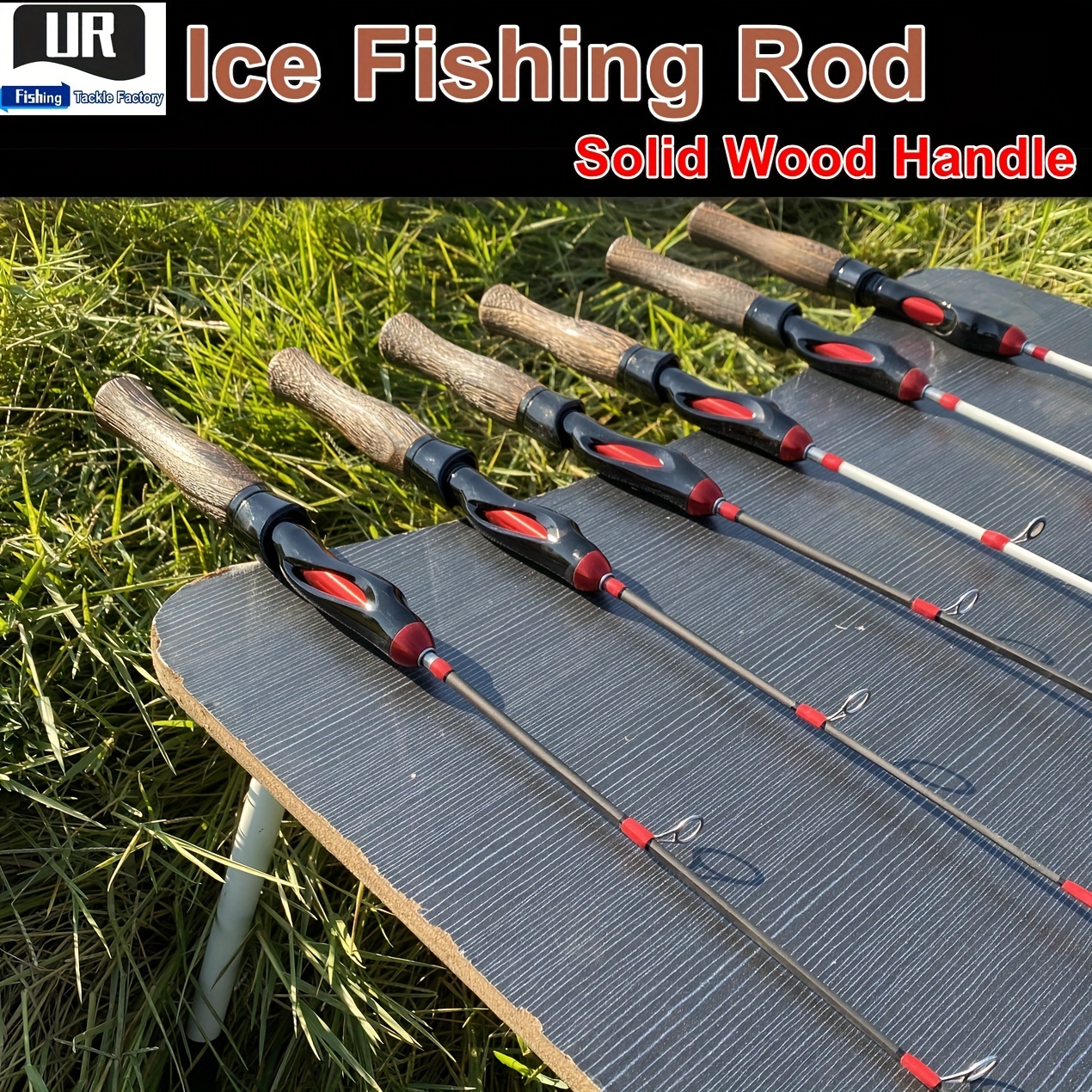 Ice Fishing Rod with Solid Wood Handle Durable Fishing Pole Control,  Ideal for Ice Lightweight, Portable Design f