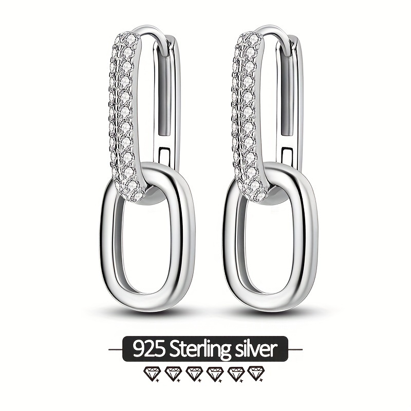 

Original 925 Sterling Silver Hypoallergenic High Quality Sparkling Zirconia Pavé U-shaped Double Circle Elegant Women' Earrings 3.5g