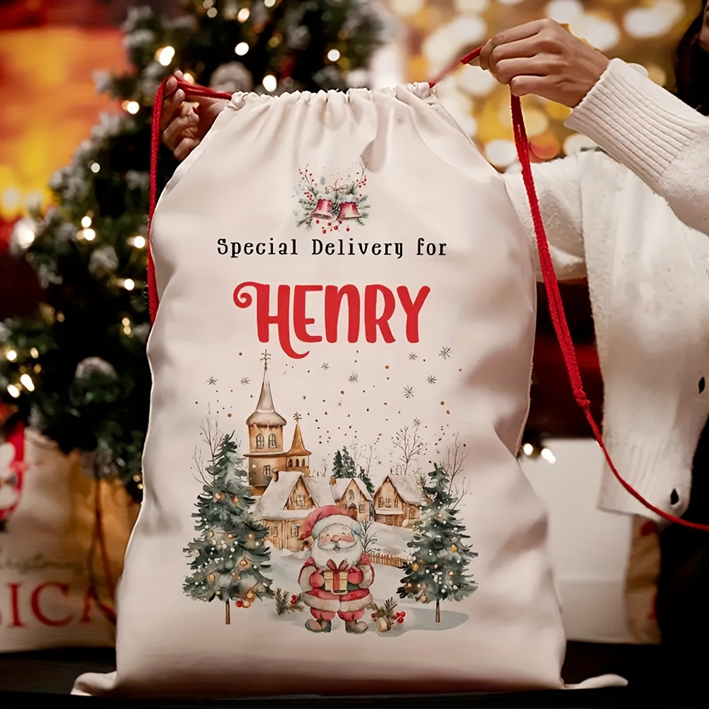 TEMU Sac de Noël personnalisé avec nom pour elle/lui - de fêtes personnalisé pour et événements festifs, Sac de Noël à