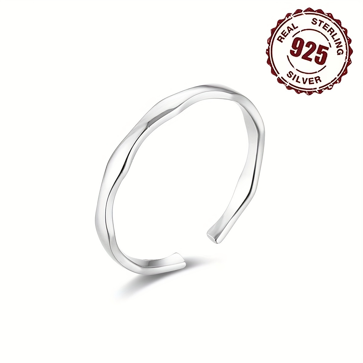 

Elegant 925 Sterling Silver Open Cuff Ring For Women, Adjustable Simple No-plating Band, Daily And Banquet Wear, Perfect Valentine's Day Gift - All Season Compatible