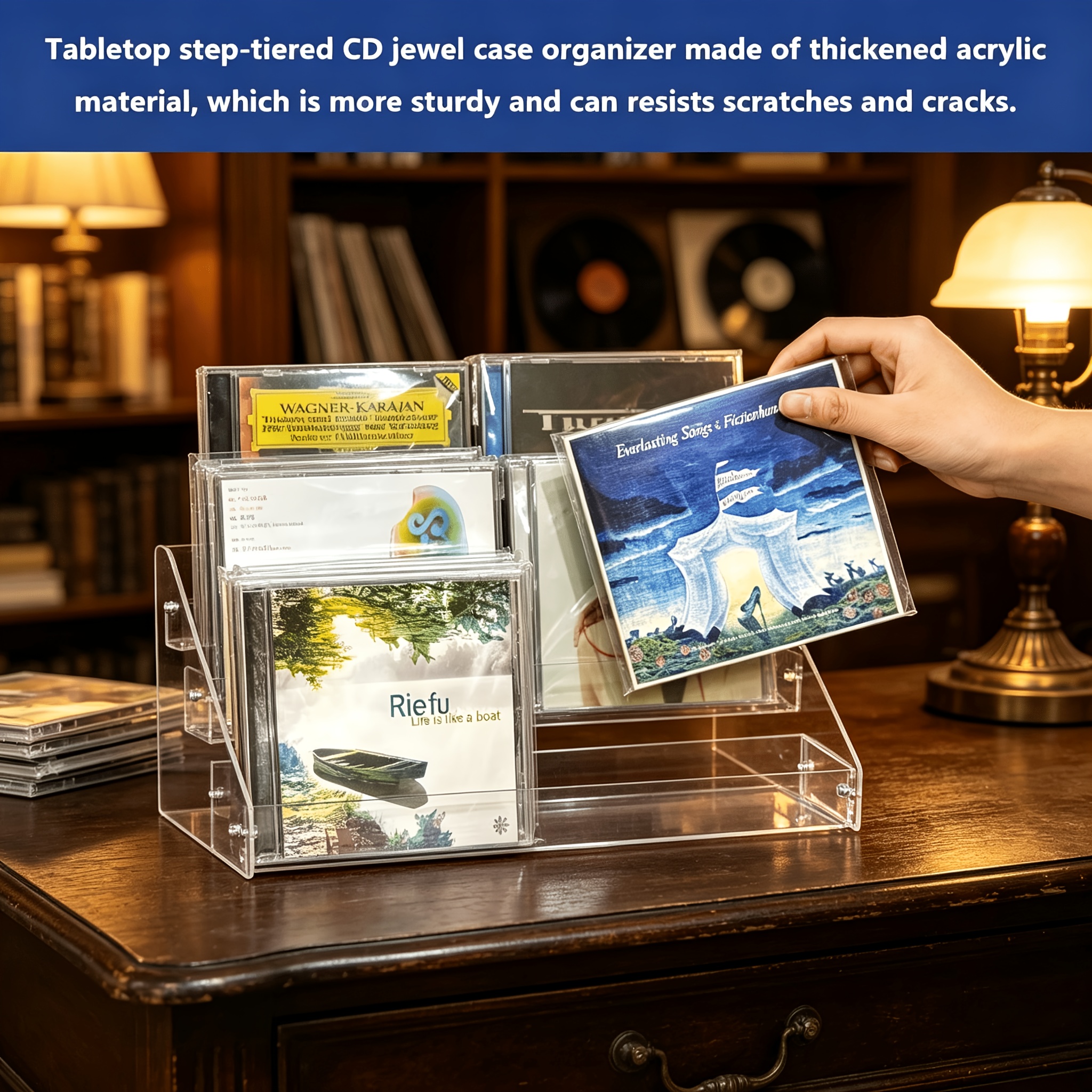 3-Tier Clear Acrylic Cascading CD & DVD Display Rack