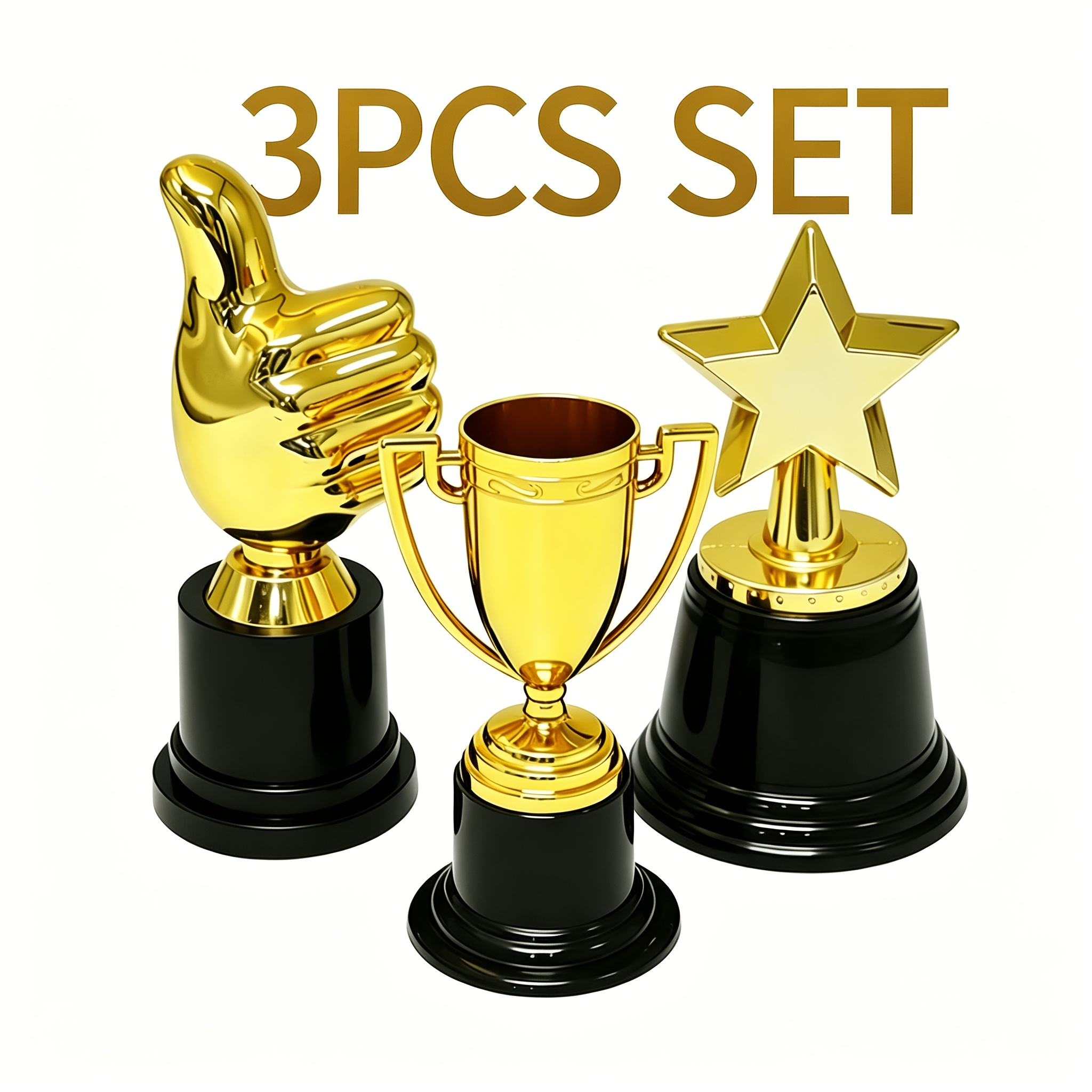 TEMU Set da 3 pezzi: Piccolo , a Pollice in Su, Stella , Trofei in Plastica. Adatti per Bomboniere, Premi, Oggetti di , Ricompense per Giochi in