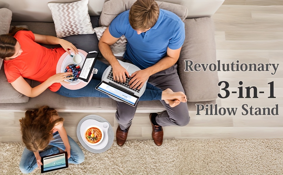 3-in-1 Kindle Pillow Stand with 3-Axis Adjustable Arm, Tablet Stand with Snack Bowl & Lap Desk - Heavy-Duty Aluminum Alloy, 11.94-39.62cm Compatible, Hands-Free Reading, Tablet Holder, Tablet Accessory, Tablet Holder For Bed