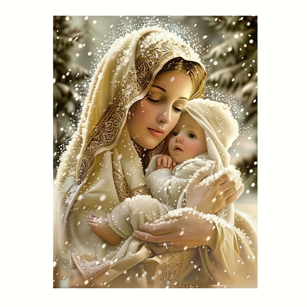 

Charming Mother & Baby Canvas Art Print - Snowy Scene, Perfect For Home Or Office Decor, 12x16 Inches, Unframed