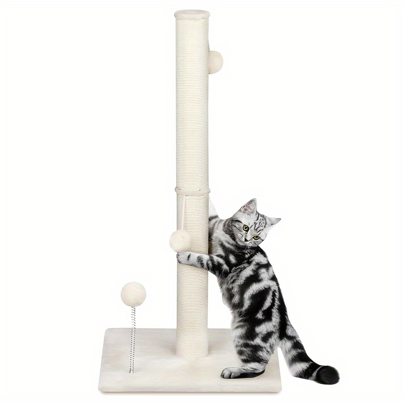 TEMU Advwin Cat Scratching Post, 33" Claw Scratcher With Sisal Rope, Teasing Toy Ball And Covered With Soft Plush (beige)