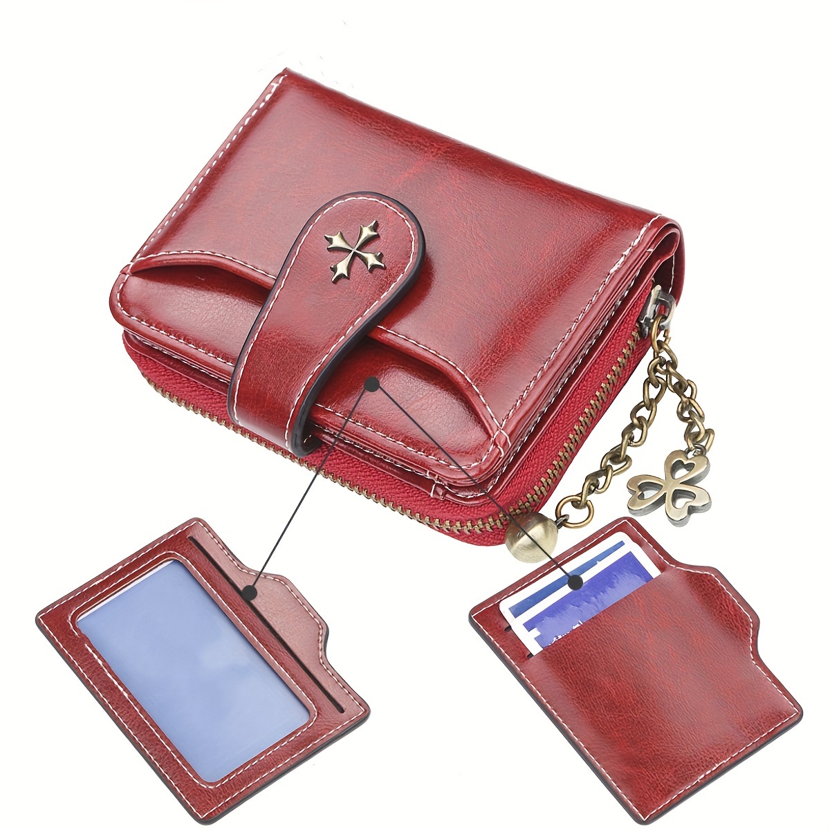 

Women's Classic Retro Solid Color Short Wallet, Zipper Wallet, Casual Credit Card Holder
