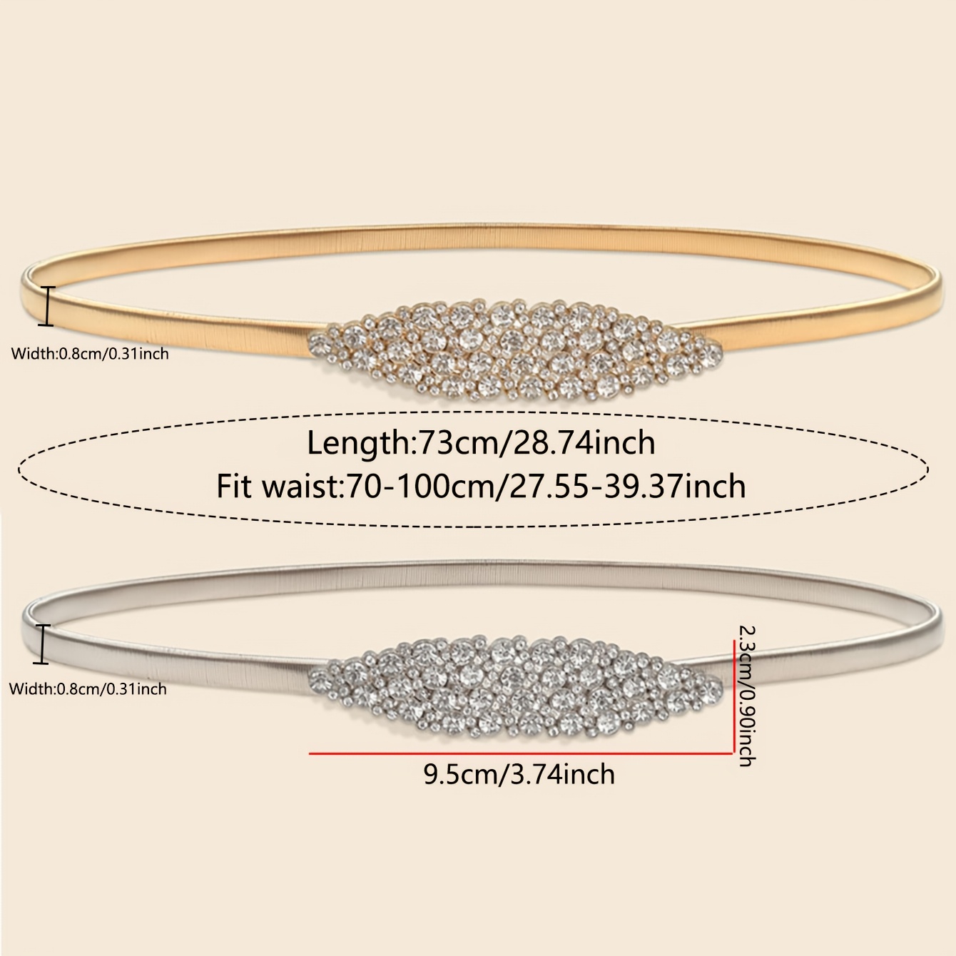 Women's Rhinestone Elastic Chain Belt, Formal Dress Accessory