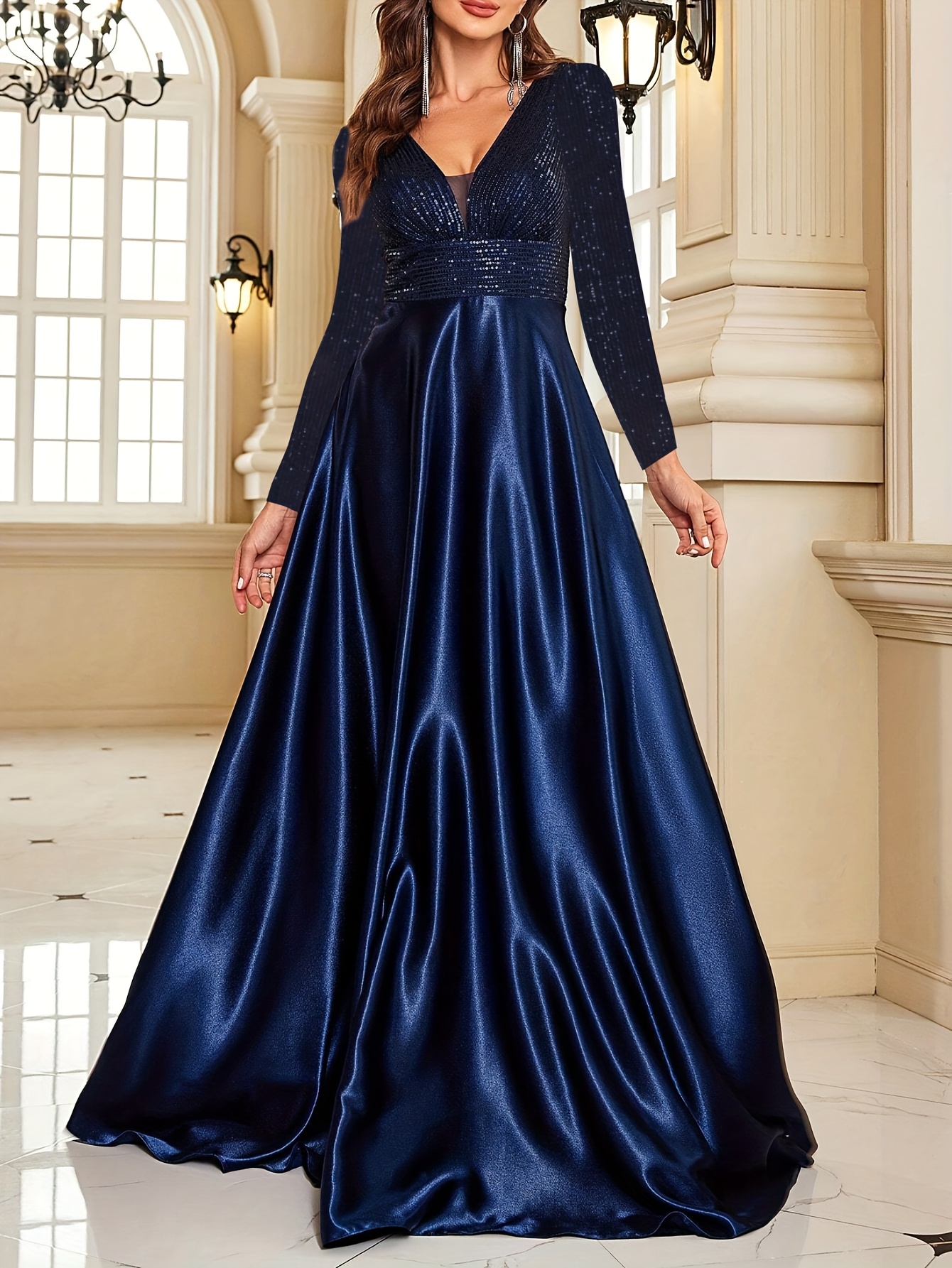 womens elegant formal evening gown navy blue wedding party Temu